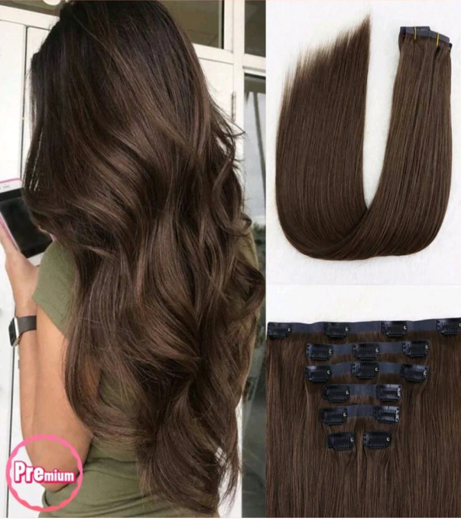 Dark Brown straight 7 pc clip-in Hair Extensions