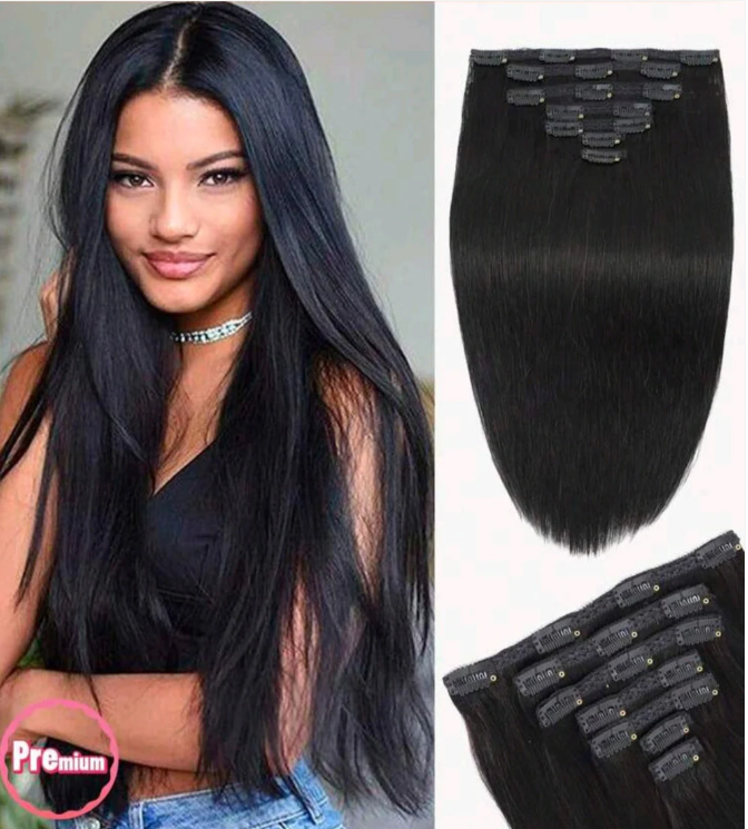 Straight Natural 7pcs Clip in Hair Extensions