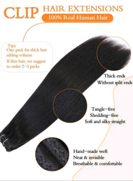 Straight Natural 7pcs Clip in Hair Extensions