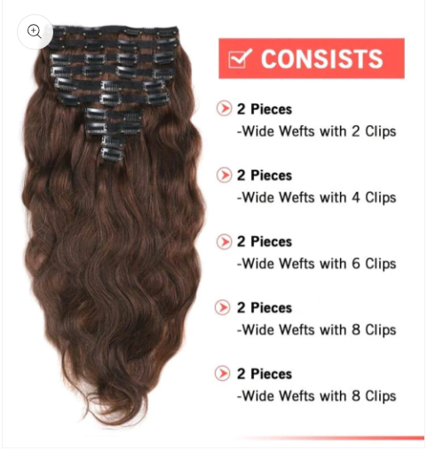 Brown Natural 8pcs Wave Hair Extensions